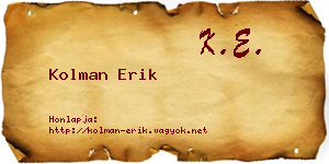 Kolman Erik névjegykártya